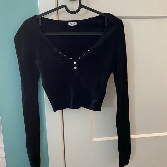 Garage long sleeve crop top button low cut front - Picture 2 of 4